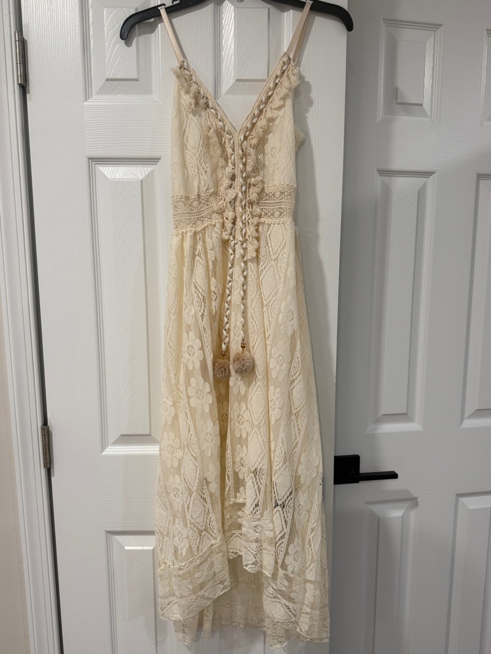 Cream Lace Maxi Dress with Braided Tassel Tie
